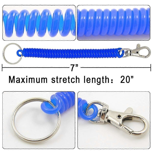 6-pack Färgglada Flexibla Stöldsäkra Spiralband Stretch Tether Säkerhetsnyckelring med Clip - Färg Slumpmässig - 1374