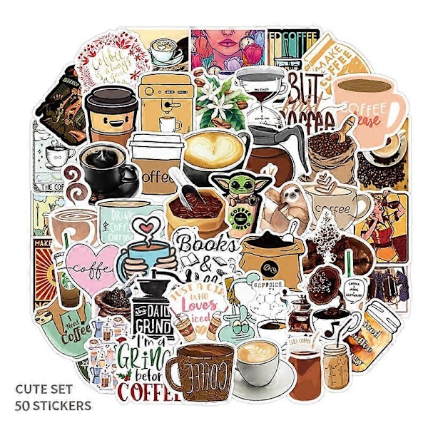 50 stk. Kaffe Klistermærker, Vinyl Kaffe Vandflaske Klistermærkepakke til Kaffe Gaver, Kaffe Festartikler, Kaffe Tilbehør