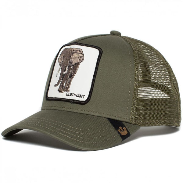 JUSCH Unisex Animal Mesh Trucker Hat Square Patch Baseball Cap för kvinnor och män - Klassisk justerbar enfärgad hatt (Elephant army green)