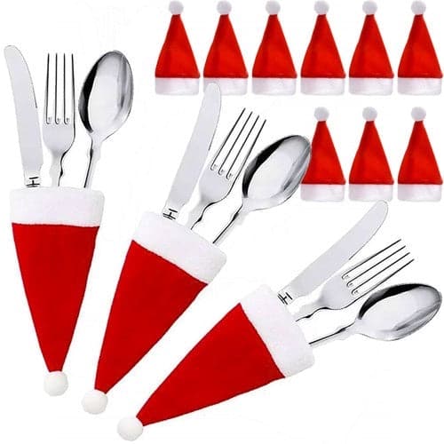 Bestickfodral tomteluva 12-pack polyester röd/vit 12,5x6 cm
