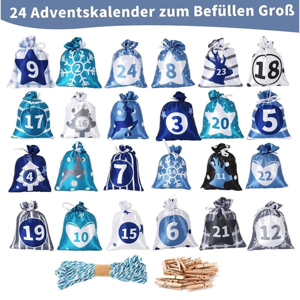 Julkalender i Satin med Dragkedja, 24 St, Blå