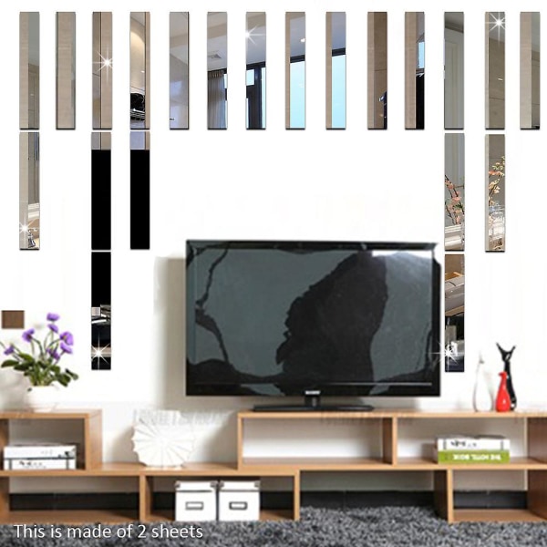 50 st lång rektangelstång spegel väggdekal, avtagbar heminredning, modern akryl väggkantdekal TV-bakgrund
