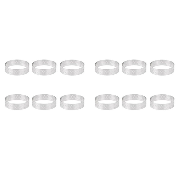 12 st 6 cm Tårtringar i Rostfritt Stål, Tårtletform, Cirkelformad Kutter, Pajring, Värmebeständig, Perforerad
