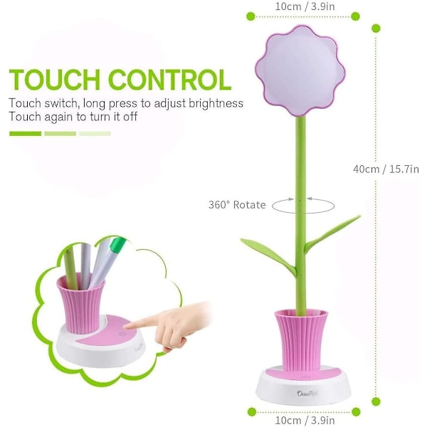 Børne Skrivebordslampe - Kreativ Genopladelig Skrivebordslampe Led Øjenbeskyttelse Touch Sensor Bordlampe Dæmpbar Sengelampe Med Penneholder (pink)