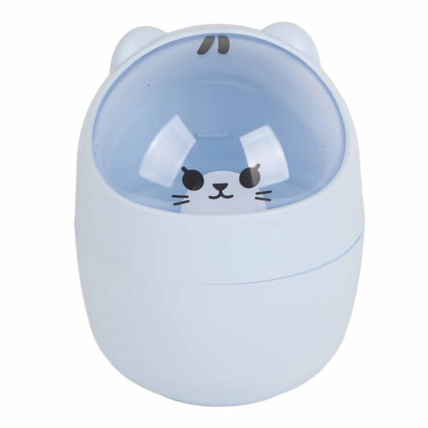 Cute Mini Desktop Trash Can with Lid - Blue