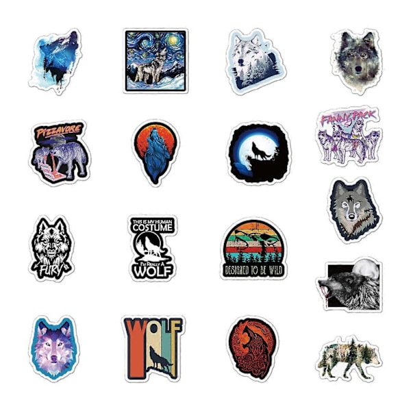 50 stk. Vinyl Vind Ulv Klistermærker og Ulv Decals til Flaske Laptop Telefon Computer Biler Vandflasker Hjelm Skateboard Snowboard Cykel Bagage Lastbiler