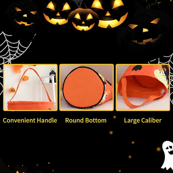 LED-opplyst Halloween-bøtte Halloween-kasse med håndtak 3 lysmoduser Gjenbrukbare Halloween-godteriposer Gaveposer for barn Halloween-temafest
