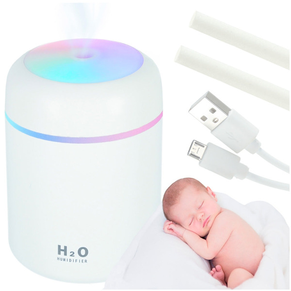 Luftfukter duftdiffuser 300 ml USB-C med LED-belysning 2 filter