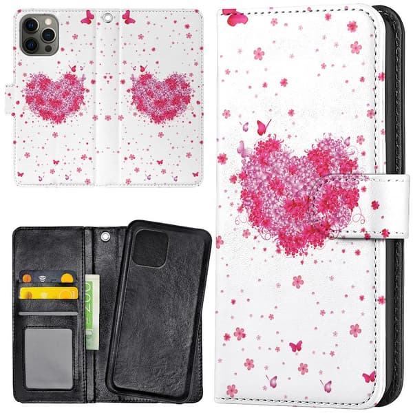 iPhone 13 Pro Max - Wallet Case/Cover Flower Heart