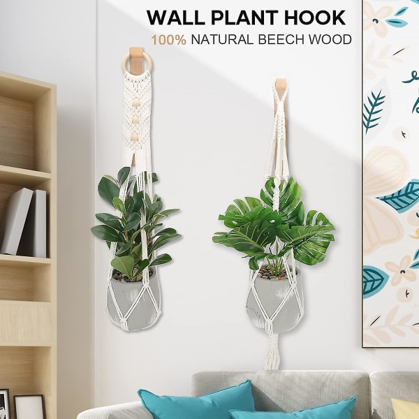 Trævægkroge, plantehængere indendørs, vægmonterede plante kroge til hængende planter, blomsterbeslag, w