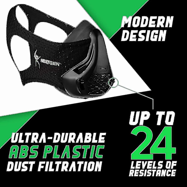 Nextgen Altitude Treningsmaske Cardio Pusting & Respirasjonsstyrke Trener 24 Oksygenberøvelsesnivåer 8 Utskiftbare Karbonfiltre Sport Elevati