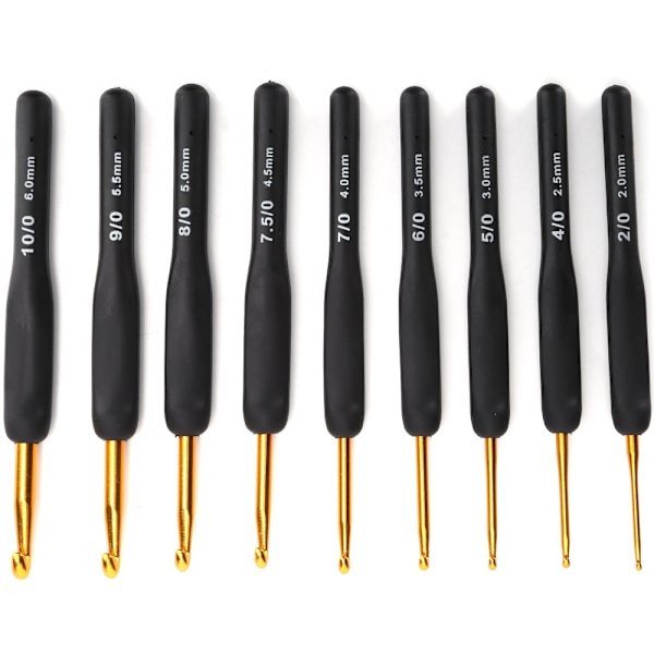Crochet Hook Set with Black Handle - 9 Knitting Tools for Sweaters, Sewing, and Crafts