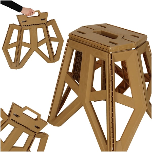 Foldable plastic camping stool with carrying handle 100 kg beige
