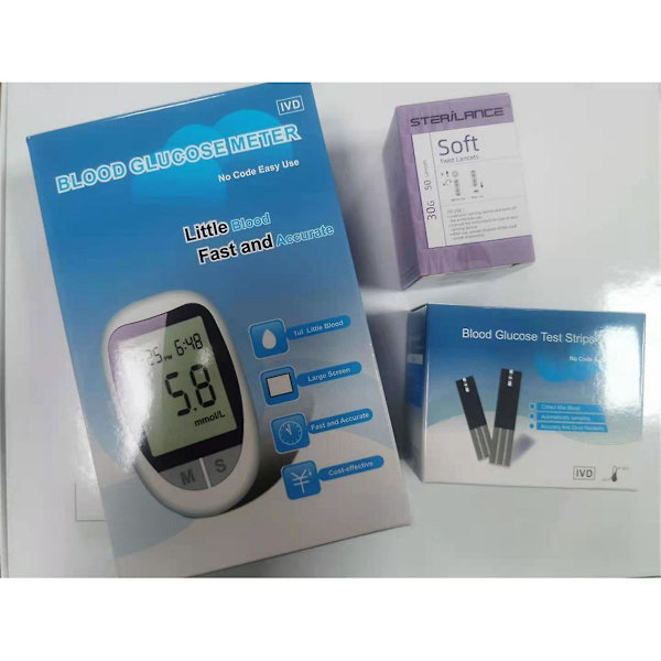 Hemoglobinmätare Hemoglobin Testare Hemoglobin Testkit Glucometer för att Mäta Blodsocker, 50 Testremsor + 50x Nålar