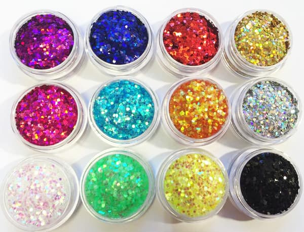 12 krukker sekskantet glitter