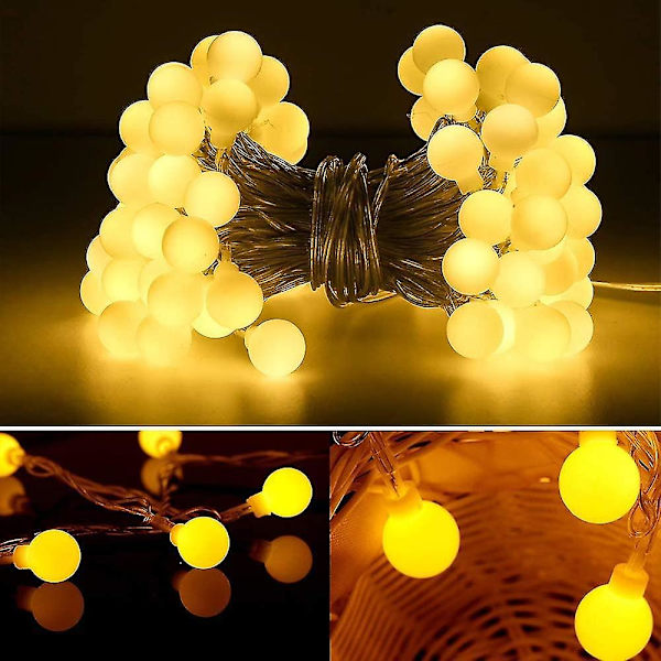 Globeljussträng Vattentät, 10m 100 LED-Ljusslinga med Stickkontakt, 8 Ljuslägen Ljusslinga Utomhus/Inomhus, Trädgårdsbelysning för Patio, Paviljong, Sovrum, Fest