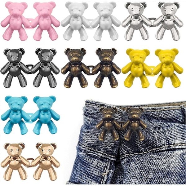 8 Par Søde Bjørne Jeans Knapnåle Ingen Syning Aftagelig Talje Kropsforlænger til Jeans Pasform Stram Spænder til Kvinder og Pige Nederdel Bukser Jeans (8 Farver)