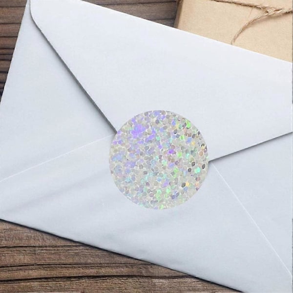 Sølvglitrende runde klistremerker, Valentinsdag Kjærlighet Glitter Folie Metalliske Runde Klistremerker Skinnende Holografiske Etiketter Selvklebende (500 Stk/Rull)