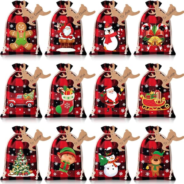 Julkalender-presentpåse-set med dragsko, juldukpåse - Stil 1