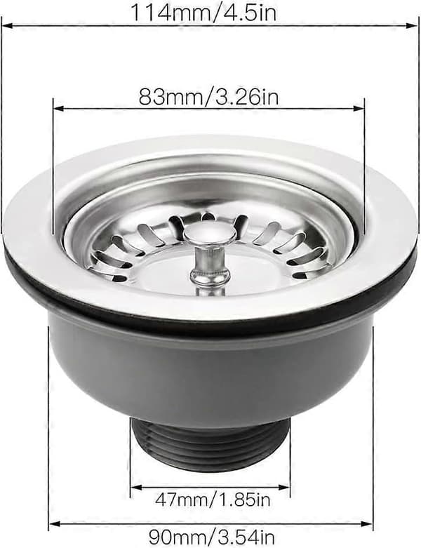 Vask afløb uden overløb rustfrit stål kurv 114 mm 1\", Rustfrit stål + ABS, Afløb + Kurv