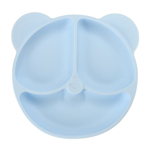 Silicone Dinnerware Set for Children, 4-Piece Blue with Bear Motif, Fork, Spoon, Teaspoon
