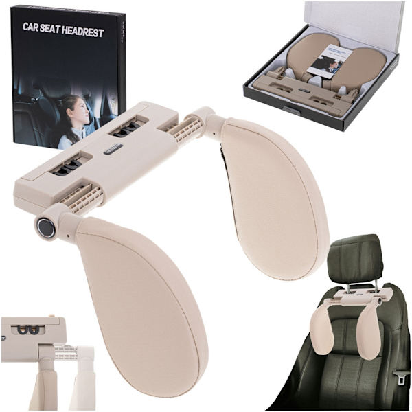 Adjustable Car Headrest with Side Cushions Memory Foam Beige Universal