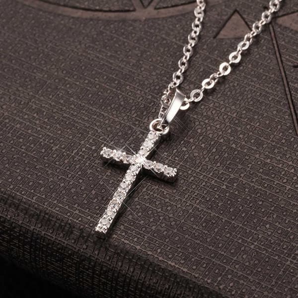Silver Cross Necklace Chain with Diamonds Silver Chain