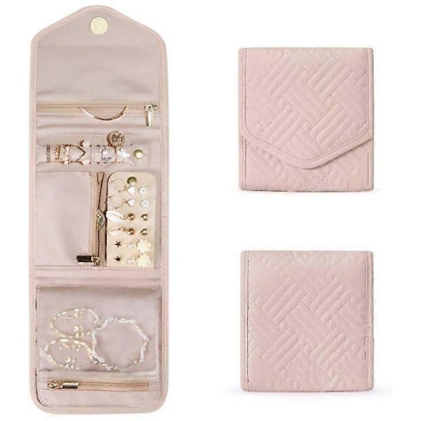 Smykkeopbevaringspose, velegnet til at bære flere ringe, halskæder og armbånd, letvægt, nem at bære, pink