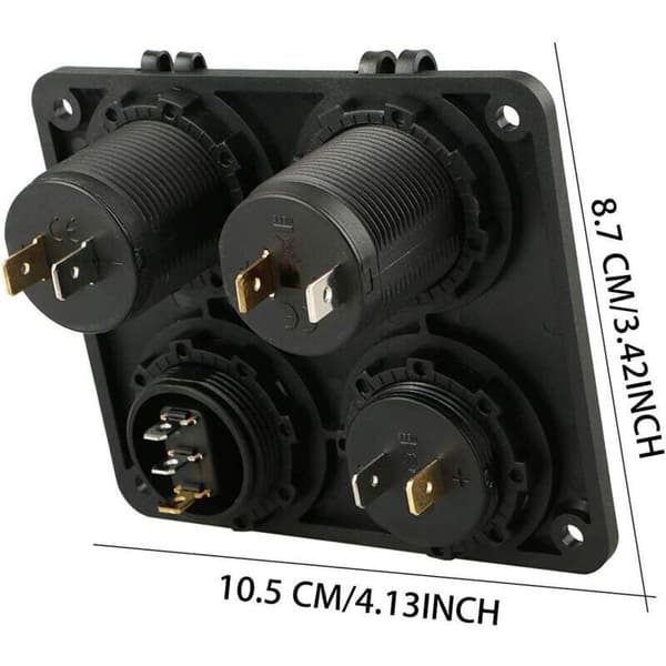 4-i-1 Ladekontaktpanel, 12V 4.2A Dobbel USB-laderkontakt Strømuttak og LED-voltmeter - blå