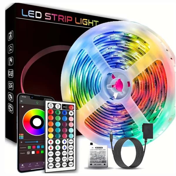 5m Smart RGB LED Strip Light with App, Remote Control and Wall Adapter