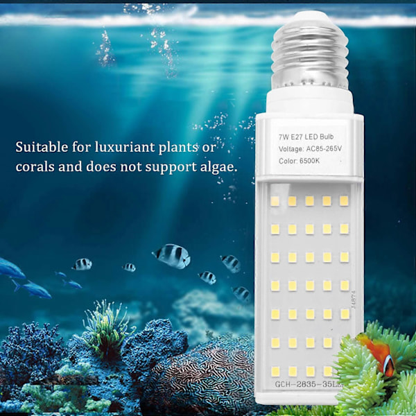 Fishpod Hvidt Planteakvarium 7W Vækstlys LED Tank Fisk Koral Pære E27 Lampe