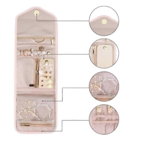 Smykkeopbevaringspose, velegnet til at bære flere ringe, halskæder og armbånd, letvægt, nem at bære, pink