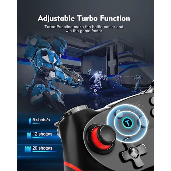 Switch ControllerPro Controller til Switch/Switch Lite/Switch OLED, Switch Fjernbetjening Controller Gamepad Joystick, Justerbar Turbo og Dobbelt Vibration