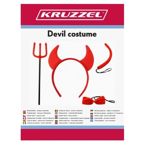 Devil Costume Accessories 4-piece Red - Horns, Tail, Bow Tie, Fork