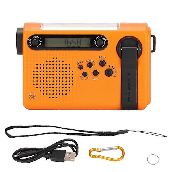 Kannettava hätäradio SOS-hälytyksellä, suuri muistikapasiteetti, FM AM SW, aurinkolataus, täyden taajuuden radio, oranssi