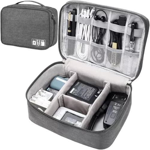 Cable organizer bag water resistant 9 pockets grey 25x20x10 cm