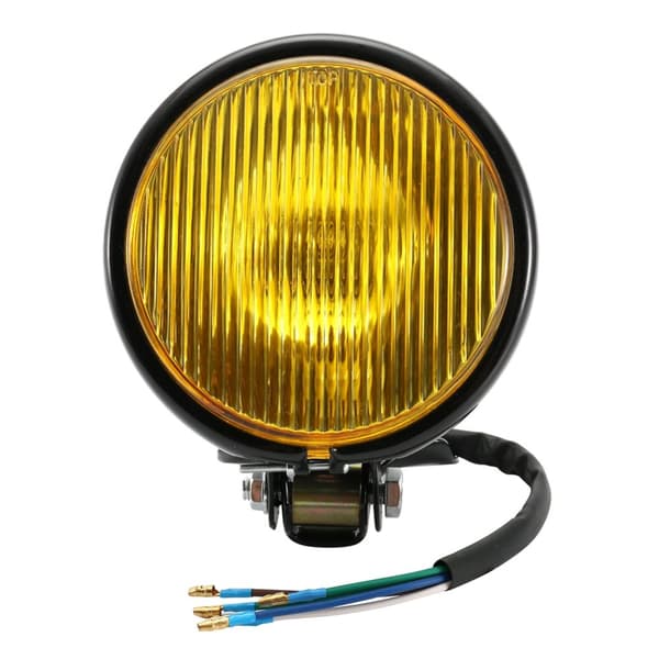 Retro Black Shell Motorcycle Headlight with Yellow Glass
