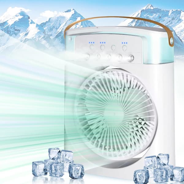 Bærbar Aircondition Luftkøler 4 i 1 600ml 3 Hastigheder Ventilator Sort