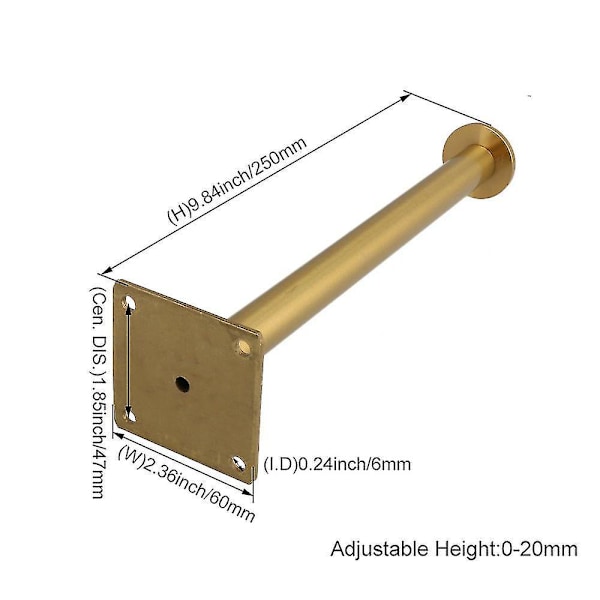 Säädettävä pöytäjalka ruostumattomasta teräksestä 6cm X 25cm titaani