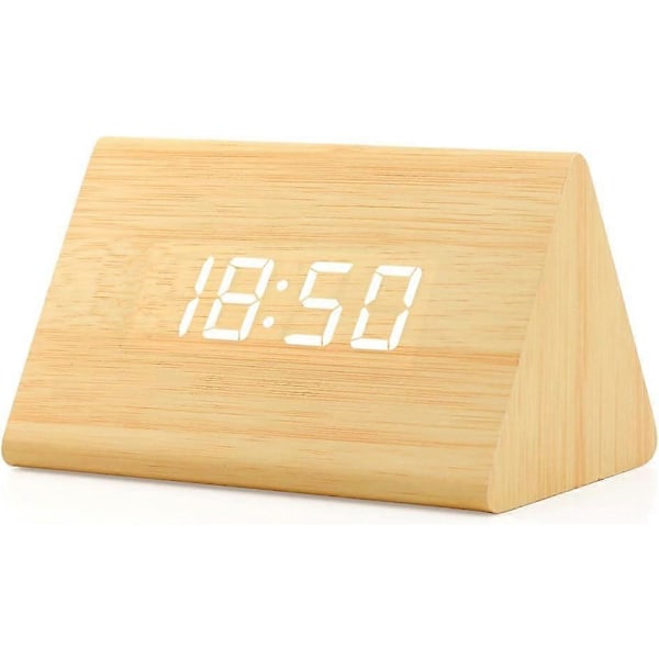 Träklocka, 2021 Ny Version LED Alarm Digital Bordsklocka Justerbar Ljusstyrka, Alarmtid, Visar Tid Datum Temperatur - Bambu