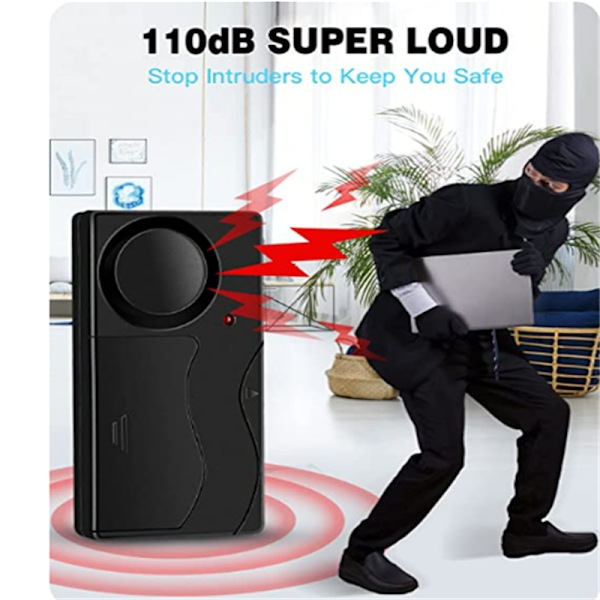 Wireless Vibration Alarm with Remote Control 110 dB Black