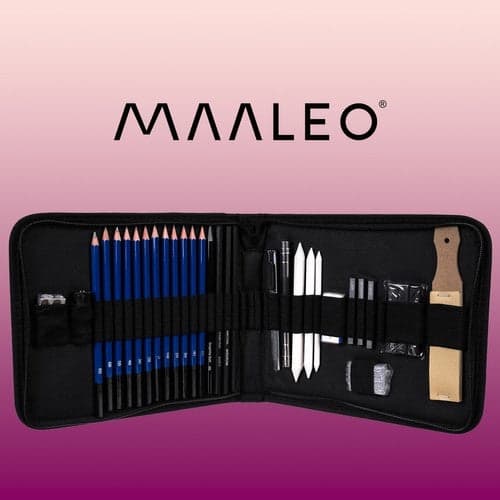 32-piece Sketch Set with Graphite and Charcoal Pencils in Black Case