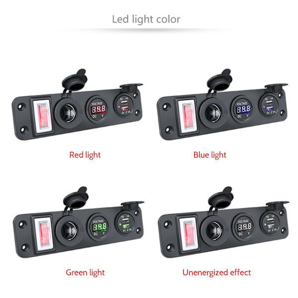 4 i 1 Ny Digital Voltmeter + 12V Strømuttak + Dobbel USB Strømadapter Marine USB Ladingssokkel Grønn