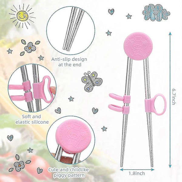 2 Par Treningspinner for Barn Voksne Læringspinner Hjelper Rustfritt Stål Gjenbrukbare Metallpinner (blå Rosa) Blå Rosa
