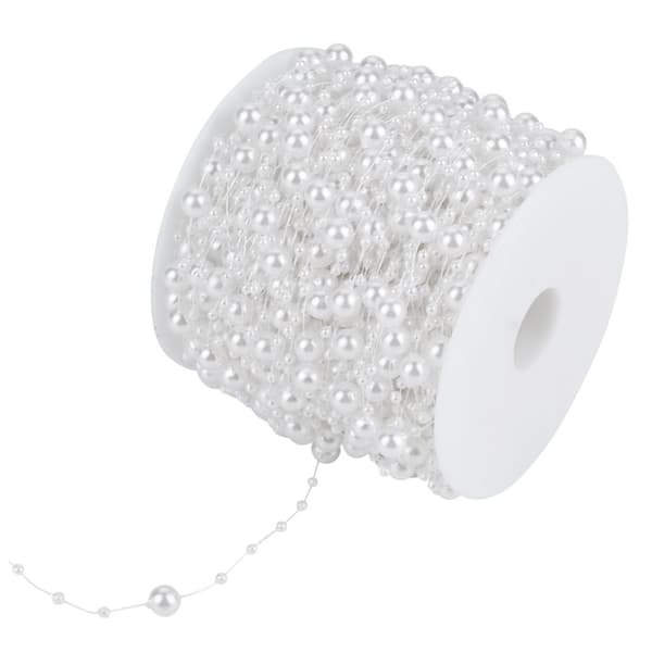 Pearl String with Polished Beads - 60m Roll - DIY Wedding Decoration (White)