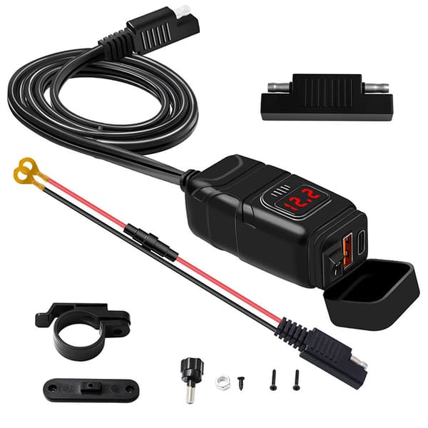 USB-C / USB hurtigoplader til bil og motorcykel Sort