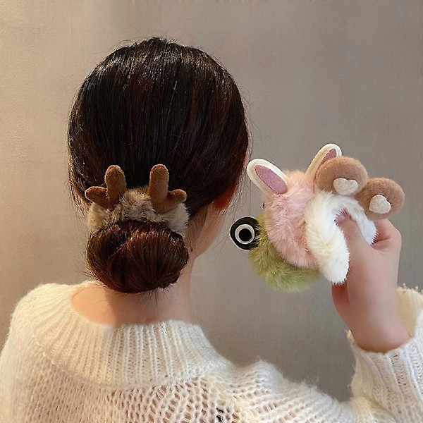 4 kpl söpöjä pehmoisia hiuslenkkejä scrunchie-hiuslenkkejä taaperoille, söpöjä pörröisiä joustavia hiuslenkkejä, hiusrenkaita, kawaii-hiusklipsejä, vihreä, pinkki, valkoinen ja ruskea 7,5*11cm