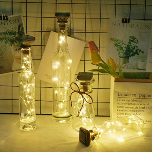 1/6 stk solcellelys for vinflaske, 20 LED-lys