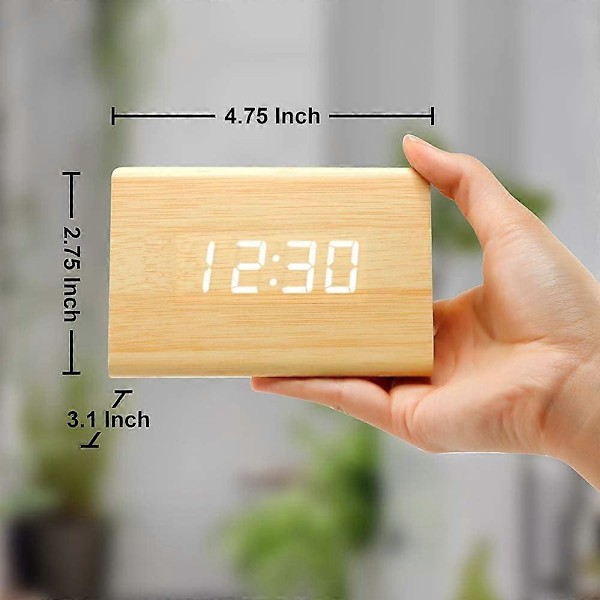 Träklocka, 2021 Ny Version LED Alarm Digital Bordsklocka Justerbar Ljusstyrka, Alarmtid, Visar Tid Datum Temperatur - Bambu