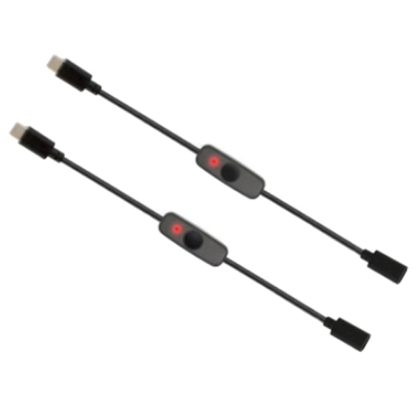 Strømbryder USB Type C med indikatorlys Han til Hun USB-C Forlængerkabel Switch til Raspberry Pi 4B 2 stk.